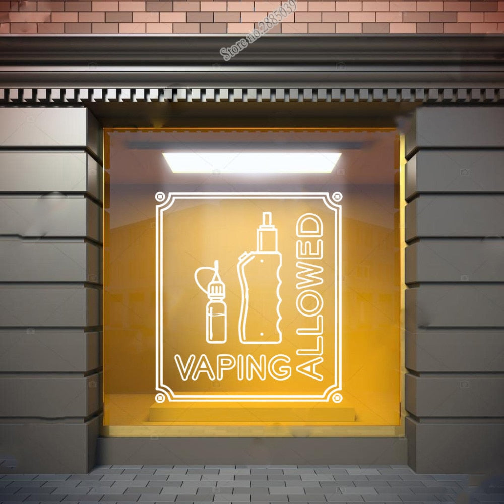 VAPING ALLOWED Wall Window Decal Vape Store Logo Sticker Vape Vaping Art Mural Decals Decor Modern Creative Decorative New LC107